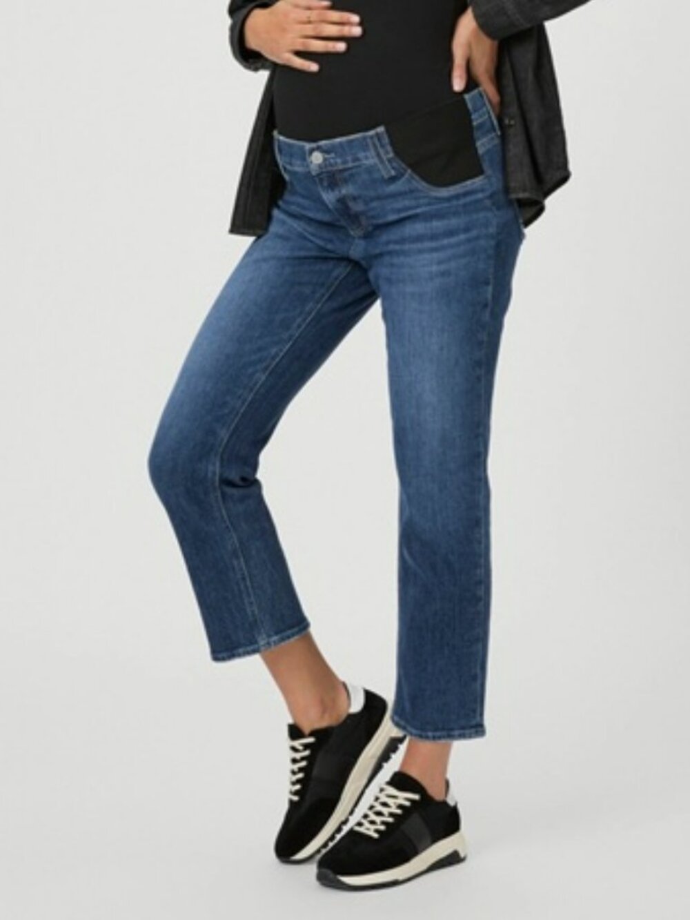 PAIGE Noella Maternity Straight Leg Jeans Roam Blue Stretch | Size 24